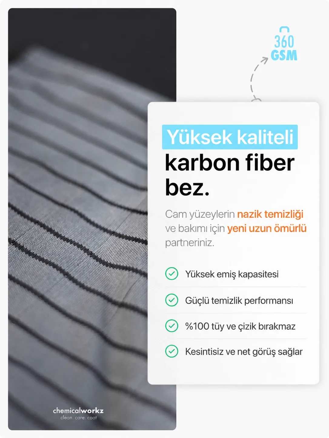 KarbonFiber Cam Bezi — Karbon Mikrofiber | 40x40cm — 3